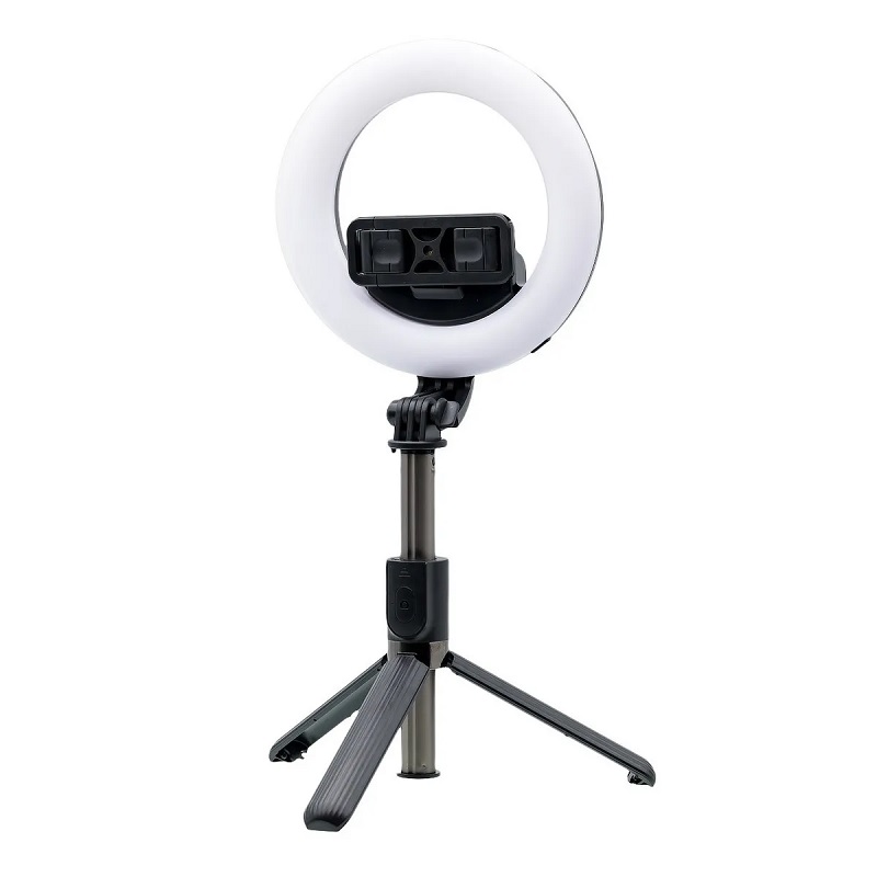 Bastón Selfie con triple aro de luz Gadgets & fun con control bluetooth desmontable Selfie Stick con iluminación