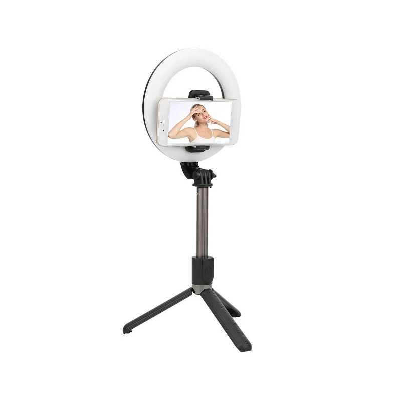 Bastón Selfie con triple aro de luz Gadgets & fun con control bluetooth desmontable Selfie Stick con iluminación