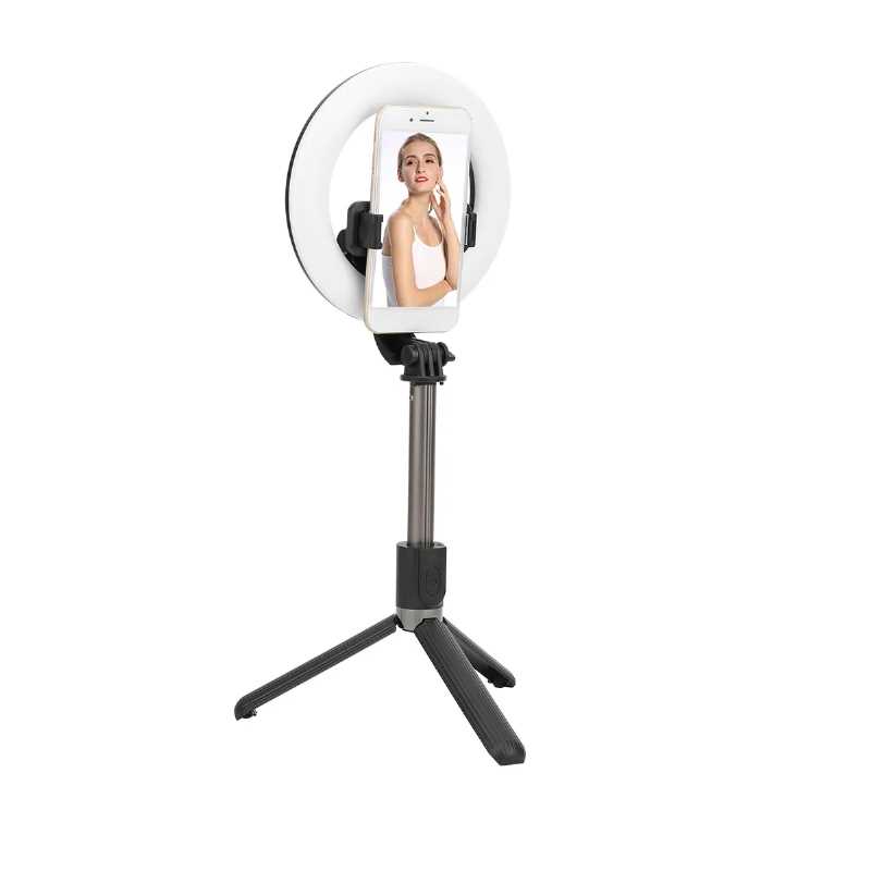 Bastón Selfie con triple aro de luz Gadgets & fun con control bluetooth desmontable Selfie Stick con iluminación