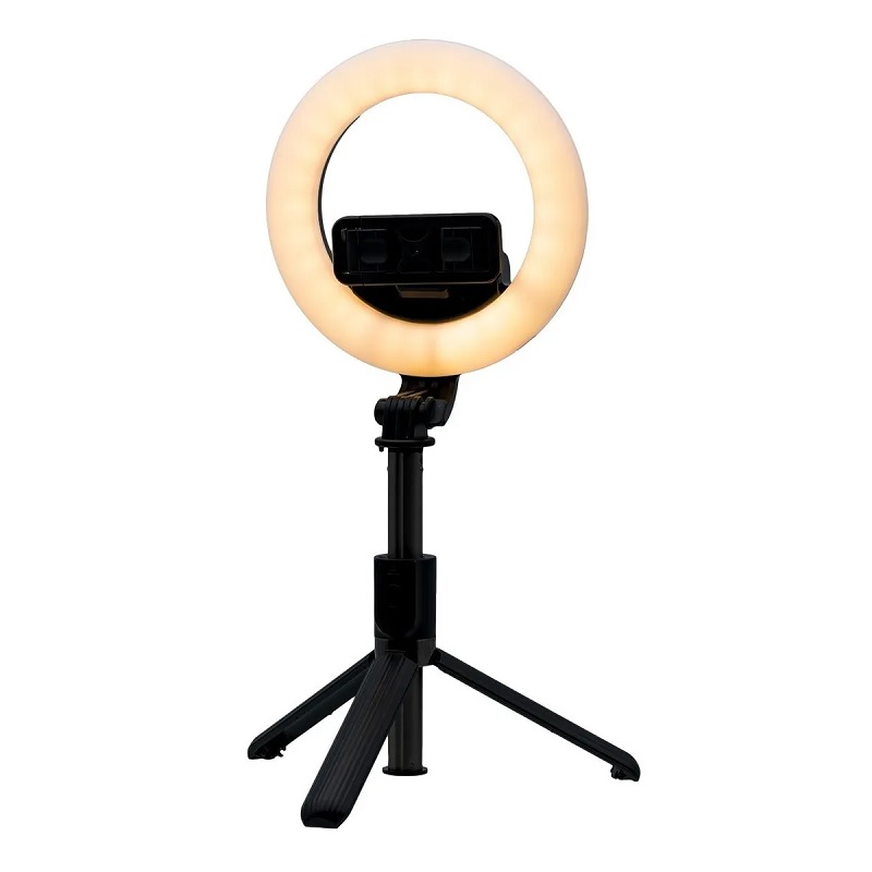 Bastón Selfie con triple aro de luz Gadgets & fun con control bluetooth desmontable Selfie Stick con iluminación