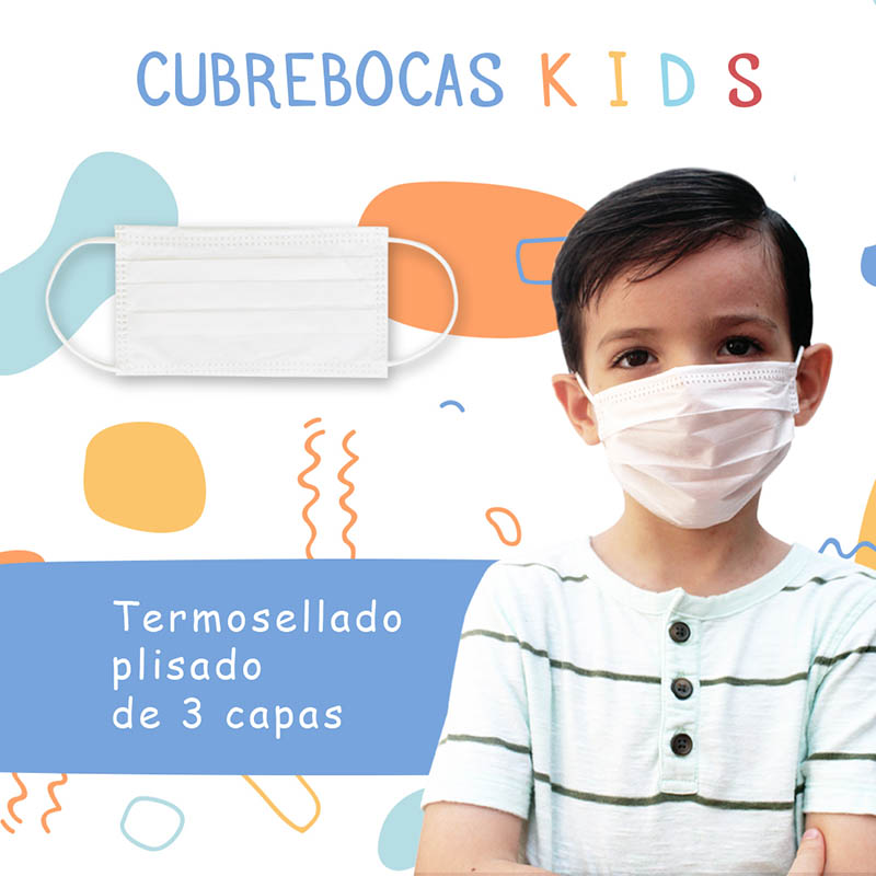 Paquete de 100 Cubrebocas Kids Blanco