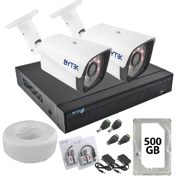 Bytek Kit de 2 camaras de 8.0mp UHDV 2160p + disco duro 500GB y cable utp