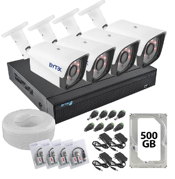 Bytek Kit de 4 camaras de 8.0mp UHDV 2160p + disco duro 500GB y cable utp