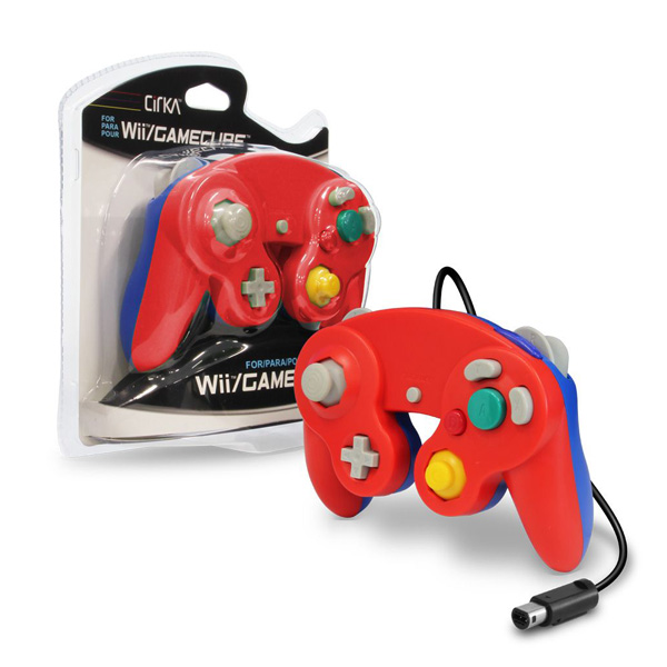 Control alámbrico Cirka Rojo con Azul para wii/Gamecube