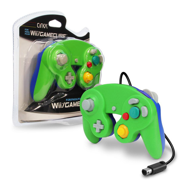 Control alámbrico Cirka Verde con Azul para wii/Gamecube