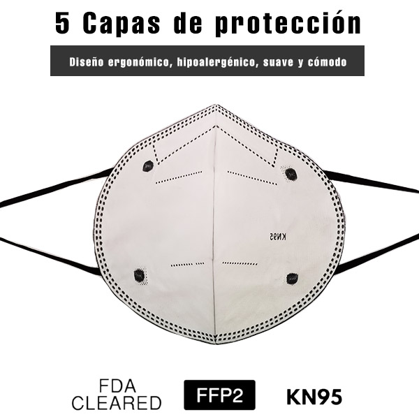 5 piezas Cubrebocas KN95 Certificado FDA ISO CE negro con 5 capas  Empaque individual color negro máxima protección FFP2 