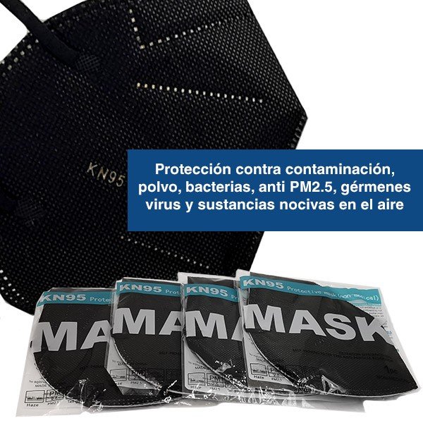 5 piezas Cubrebocas KN95 Certificado FDA ISO CE negro con 5 capas  Empaque individual color negro máxima protección FFP2 
