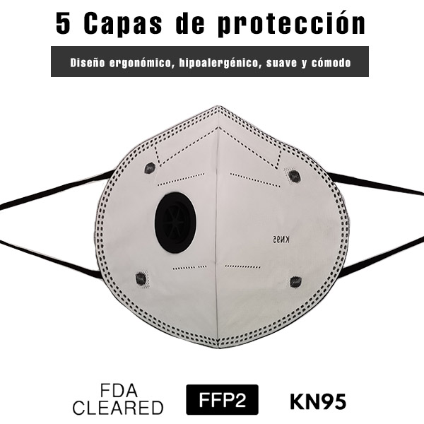 10 piezas Cubrebocas KN95 Color Negro Con 5 Capas De Protección En Paquete Individual Con Válvula