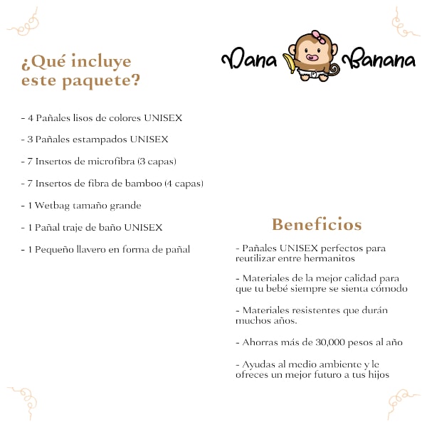 Paquete De Pañales Ecologicos De Tela Dana Banana