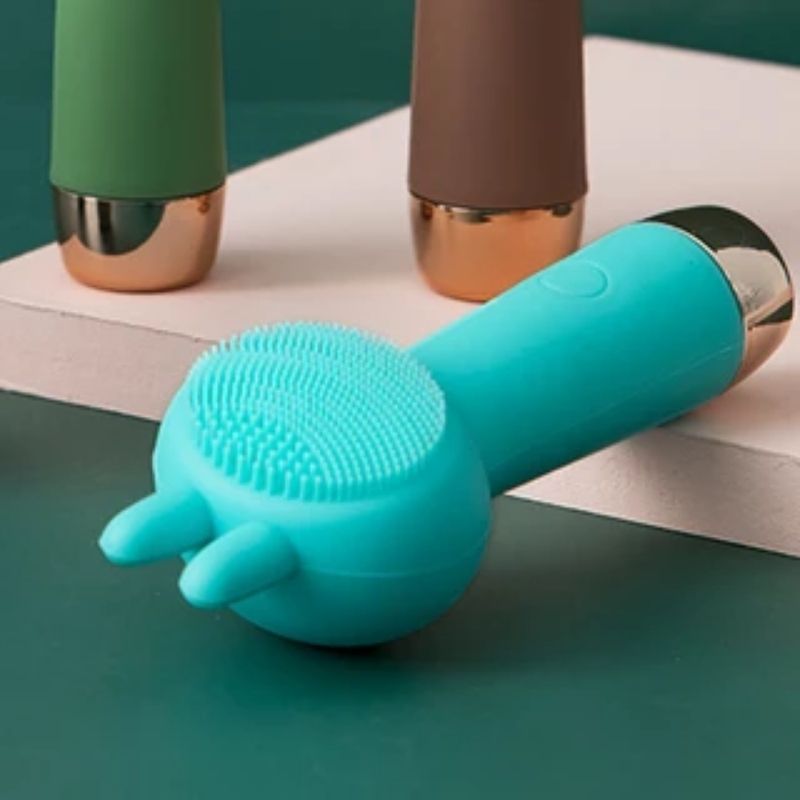 Cepillo Limpiador Facial Eléctrico Conejo, LBP, Esponja Vibrador, Exfoliación Suave, 15cm -Azul
