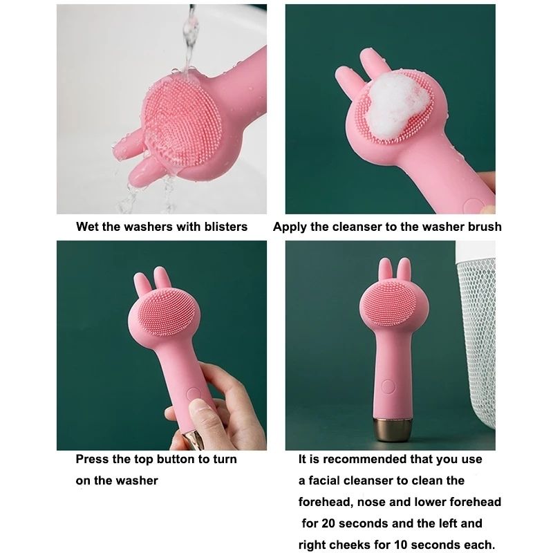 Cepillo Limpiador Facial Eléctrico Conejo, LBP, Esponja Vibrador, Exfoliación Suave, 15cm -Azul