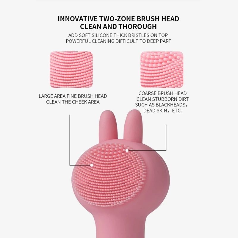 Cepillo Limpiador Facial Eléctrico Conejo, LBP, Esponja Vibrador, Exfoliación Suave, 15cm -Azul