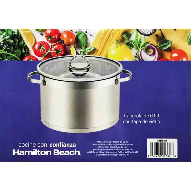 Olla Cacerola de  6 L Acero Inoxidable Hamilton Beach con Tapa Cristal