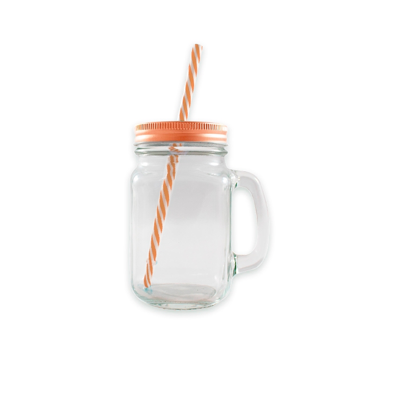 Frascos Mason Jar Liso con Tapa Cobre Y Popote 16oz