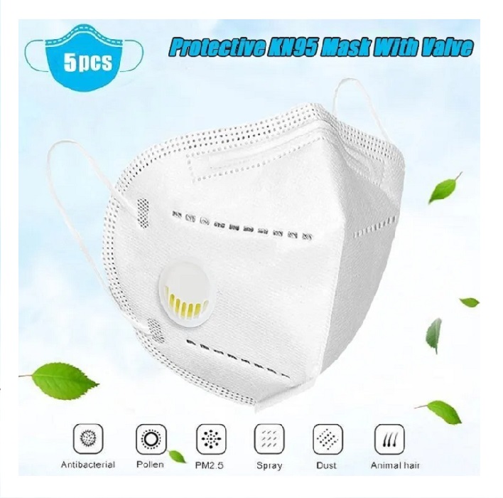 Cubrebocas KN95 con válvula respiratoria Azul 5 piezas 