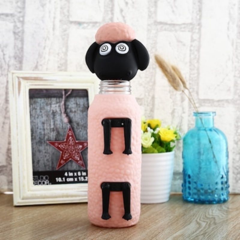 Termo Botella de Vidrio Diseño Oveja Borrego, LBP, 300ml(10oz) -Rosa