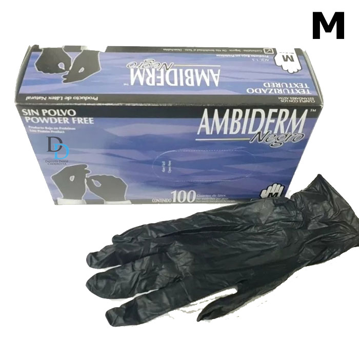 Guante desechable látex Ambiderm caja con 100 pzas Negro
