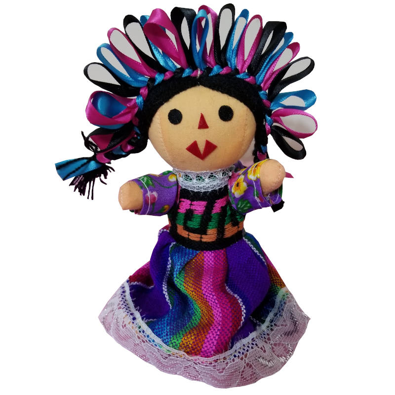 Muñeca Artesanal María Lele Otomí 19cm Con Listones Colores