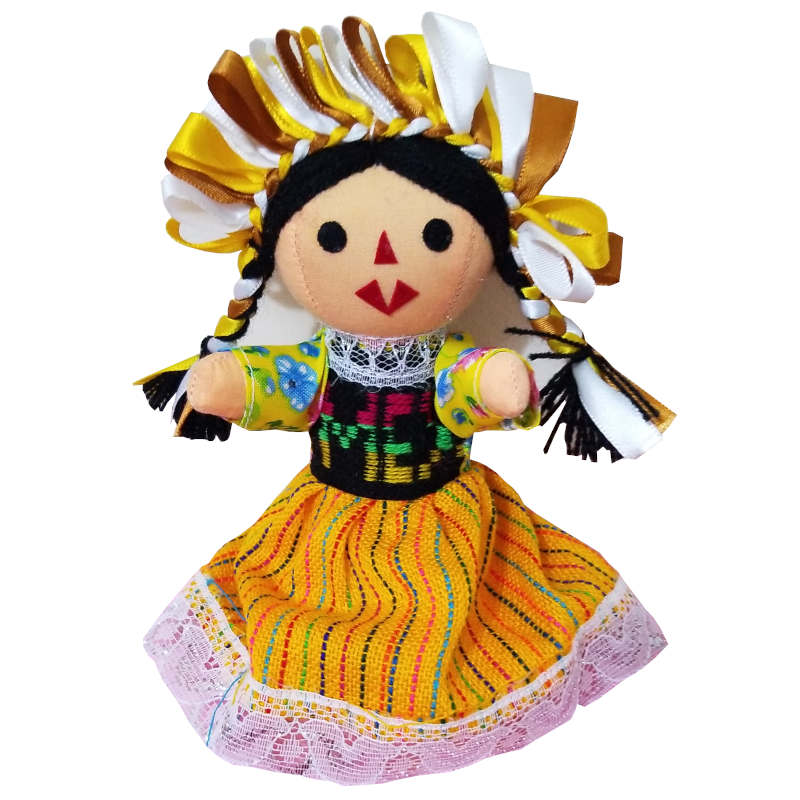 Muñeca Artesanal María Lele Otomí 19cm Con Listones Colores