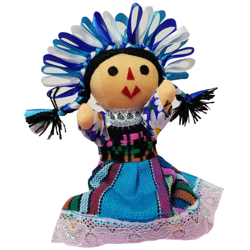 Muñeca Artesanal María Lele Otomí 19cm Con Listones Colores