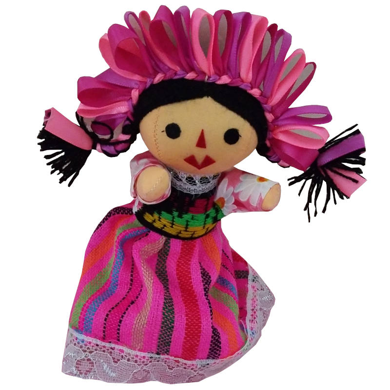 Muñeca Artesanal María Lele Otomí 19cm Con Listones Colores