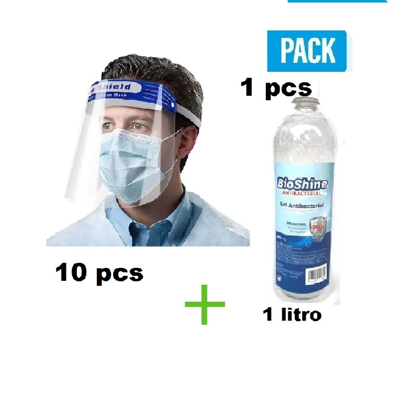 10 pcs Careta Protector Facial 10 Piezas + 1 gel antibacterial 1 litro