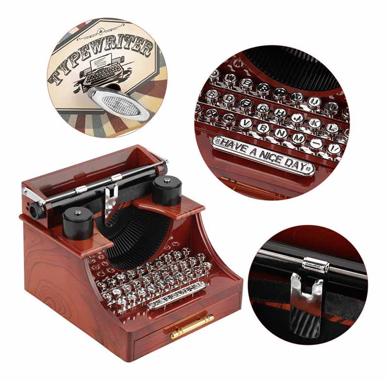 Caja de Música de Máquina de Escribir Retro, Decoración, Regalo, Regalo de Cumpleaños, Regalo de Aniversario, Decoraciones para Hogar, Tienda de Ropa, Estilo Retro