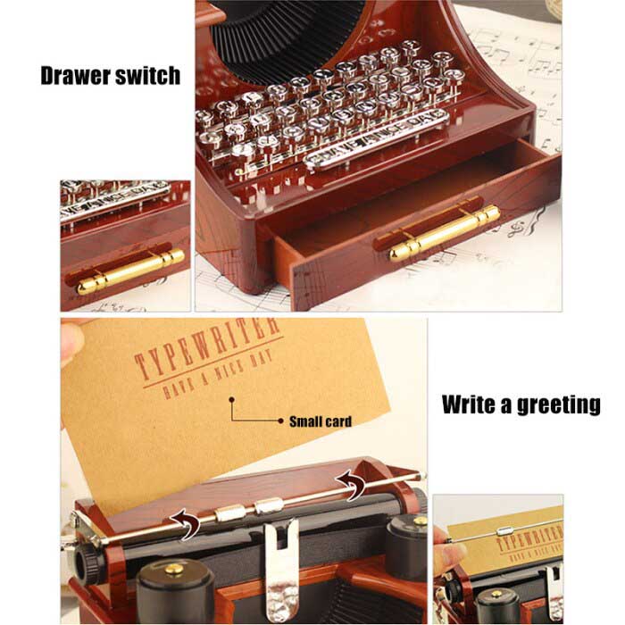 Caja de Música de Máquina de Escribir Retro, Decoración, Regalo, Regalo de Cumpleaños, Regalo de Aniversario, Decoraciones para Hogar, Tienda de Ropa, Estilo Retro
