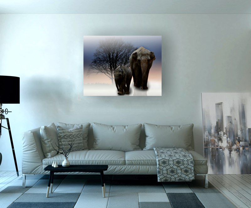 Cuadro Decorativo Canvas Elefantes.