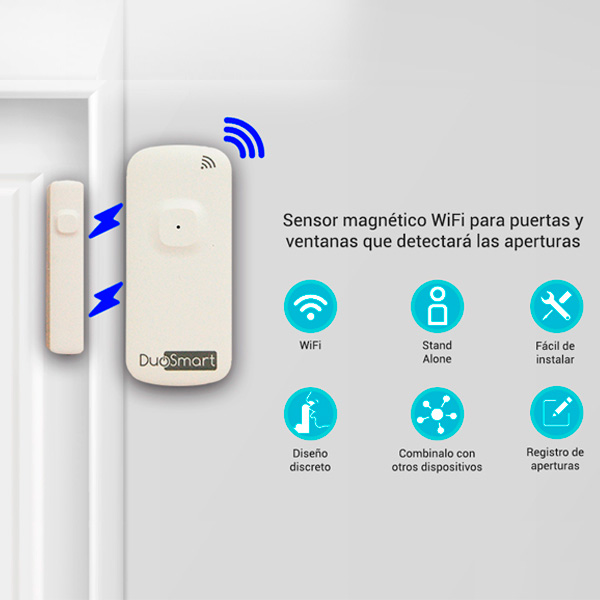 Sensor Magnetico Wifi Standalone D10 Duosmart Notificación de Apertura y Cierre de Puertas y Ventanas