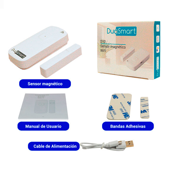 Sensor Magnetico Wifi Standalone D10 Duosmart Notificación de Apertura y Cierre de Puertas y Ventanas