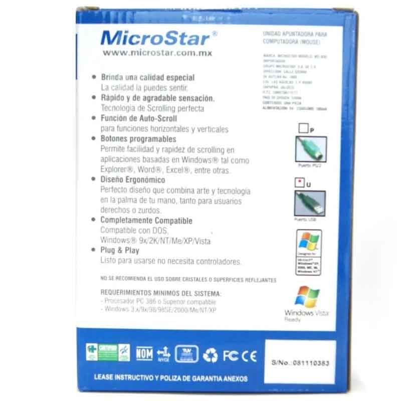 2 pack Mini Mouse Óptico Retractil MicroStar MS-930