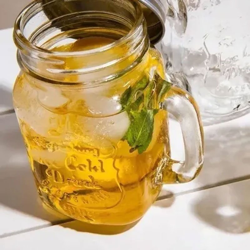 Frasco Mason Jars Verde Tapa Mantel Y Popote Labrado Ice Cold Drink 16oz (473ml)
