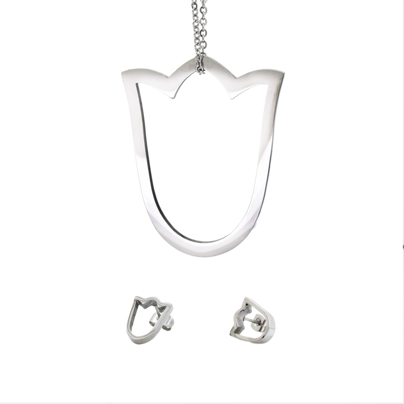 Set Acero NL dije y aretes silueta de tulipán