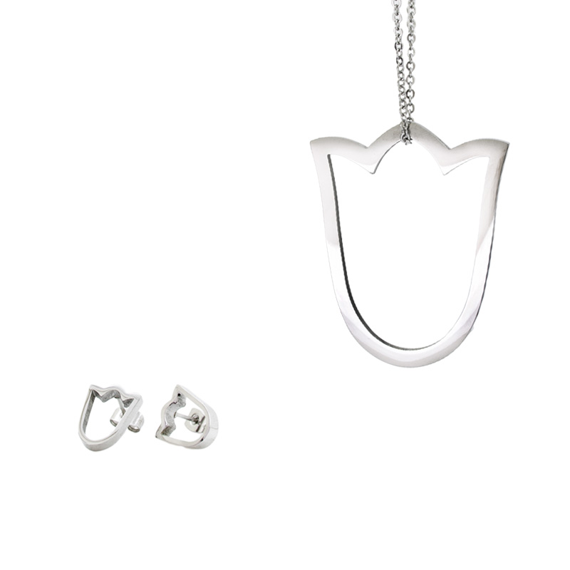 Set Acero NL dije y aretes silueta de tulipán