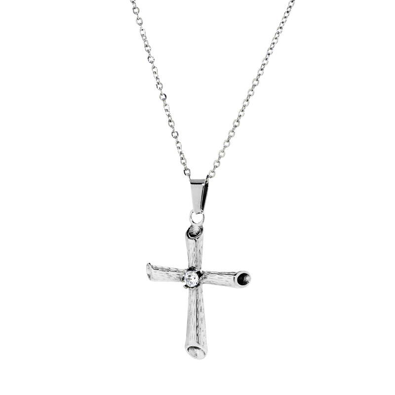 Dije Acero NK cruz de diseño tronco con piedra 