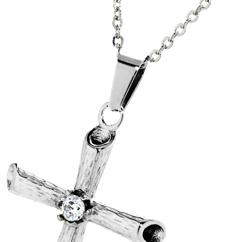 Dije Acero NK cruz de diseño tronco con piedra 