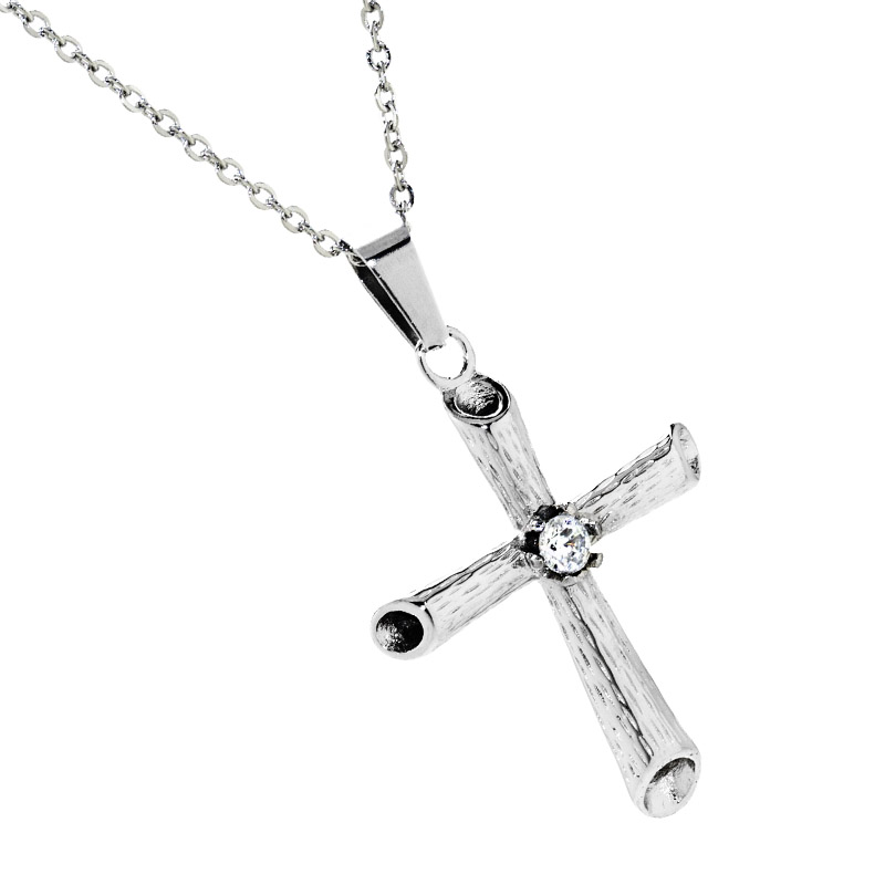 Dije Acero NK cruz de diseño tronco con piedra 