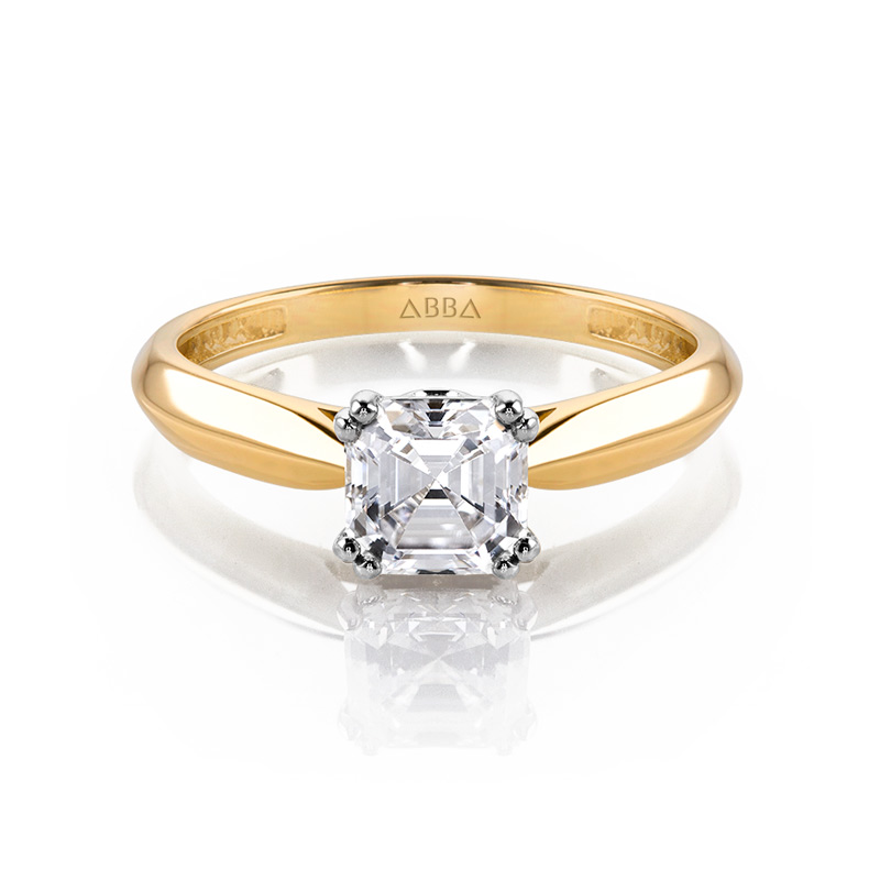 ANILLO DE COMPROMISO SOLITARIO ASSCHER ORO 14K ABBA JOYAS