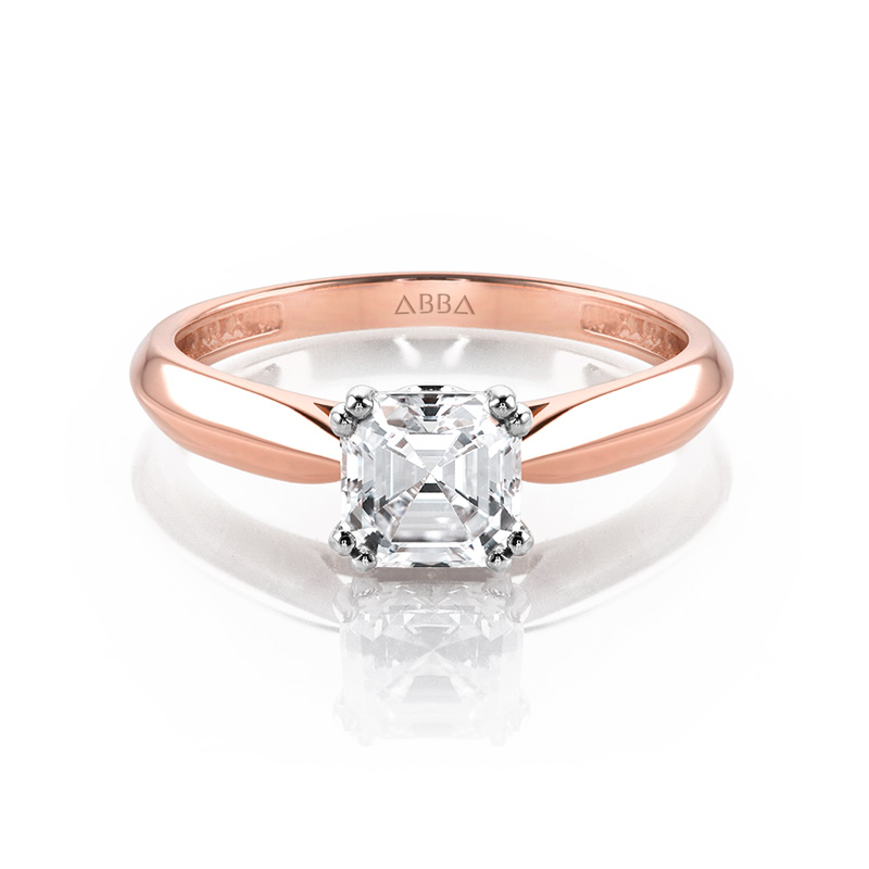 ANILLO DE COMPROMISO SOLITARIO ASSCHER ORO 14K ABBA JOYAS