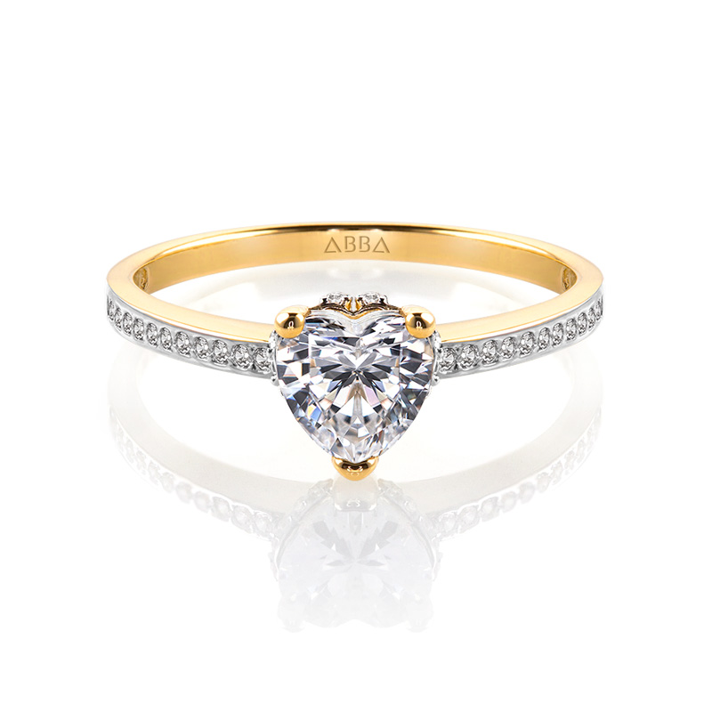 ANILLO DE COMPROMISO CORAZÓN PAVÉ SWAROVSKI ORO 14K ABBA JOYAS