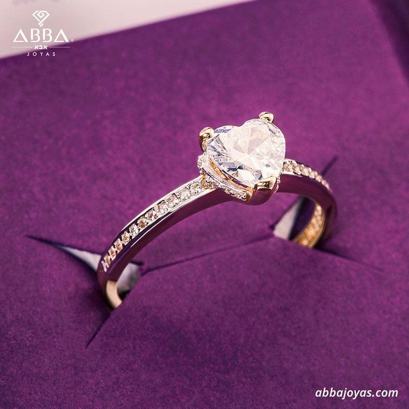 ANILLO DE COMPROMISO CORAZÓN PAVÉ SWAROVSKI ORO 14K ABBA JOYAS