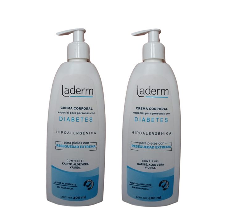 Crema Corporal Laderm Diabetes Con Resequedad Extrema 2 pack 400 ml c/u HIPOALERGÉNICA 