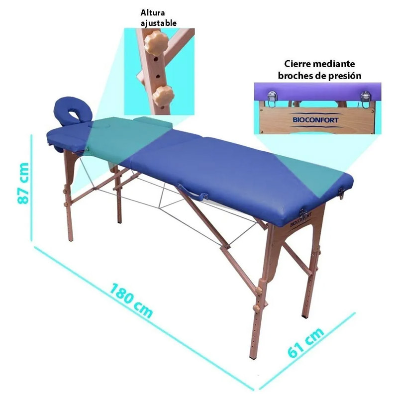 Cama De Masaje Camilla Plegable 150 kg Reclinable Fisioterapia Faciales Spa Azul Nanofort