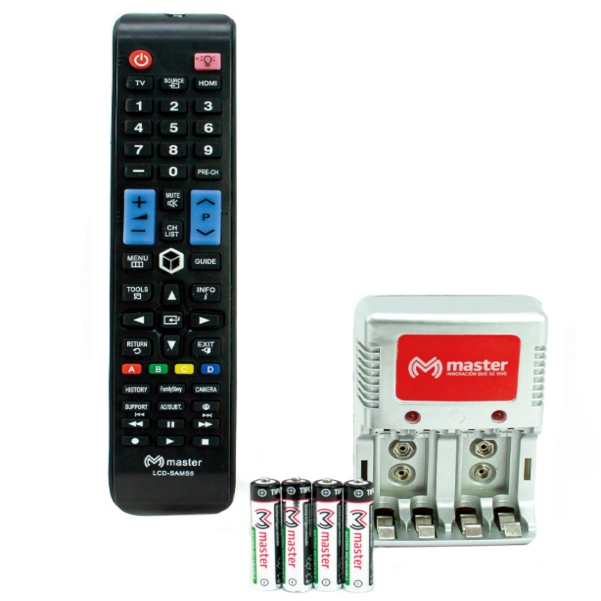 Kit de Control para Pantallas Samsung + Cargador de Baterías + 4 Baterías Recargables AAA / Master / K-CCP03