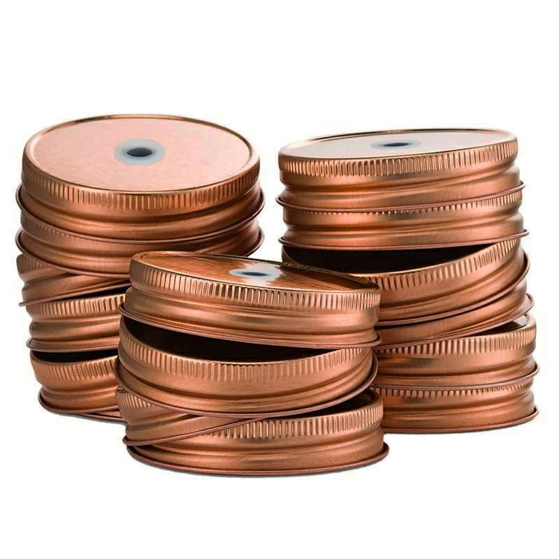 12 Tapas Cobre con Hoyito para Frasco Mason Jars