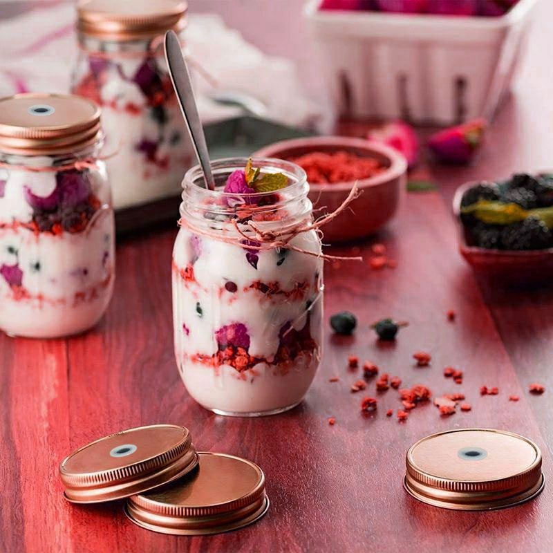 12 Tapas Cobre con Hoyito para Frasco Mason Jars