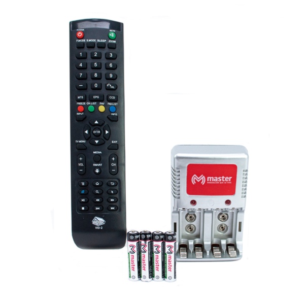 Kit de Control para Televisores y Pantallas VIORE + Cargador de Baterías + 4 Baterías Recargables AAA / Master / K-CCP05