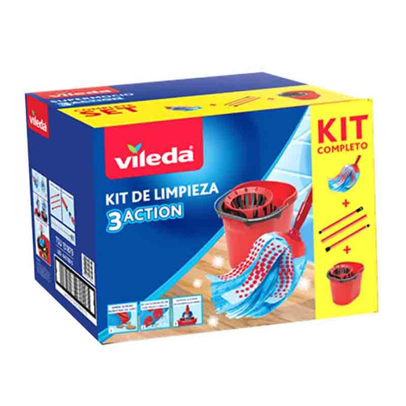 Kit Vileda, 1 Mop,  1 Valde Turbo Exprimidor Rojo , 1 Mango 3 Pzs.