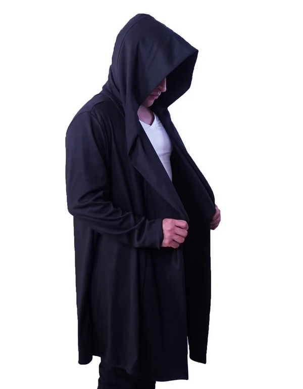 Suéter Largo Hombre, Circular, Hoodie Manga Larga Cardigan con Capucha, Negro, Hombre. 